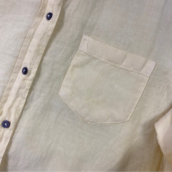 WEEKEND Max Mara Shirt Womens L Linen Yellow Button Up Long Sleeve Casual Italy - Picture 11 of 11